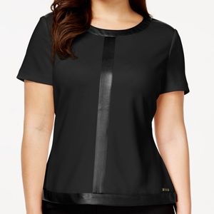 Calvin Klein Plus Size Faux-Leather Trim Scuba Top